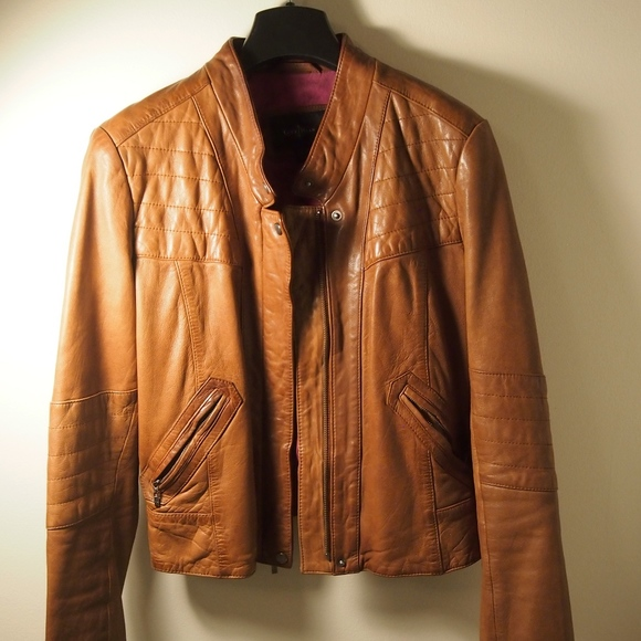 Cole Haan Women's Camel Brown Faux Leather Jacket