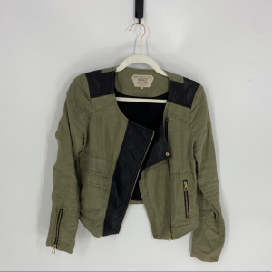 Women's Zara Green Linen Faux Leather Jacket