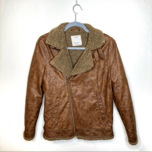 Zara Boys Collection Brown Leather Bomber Jacket