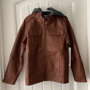 Boys Brown Faux Leather Jacket