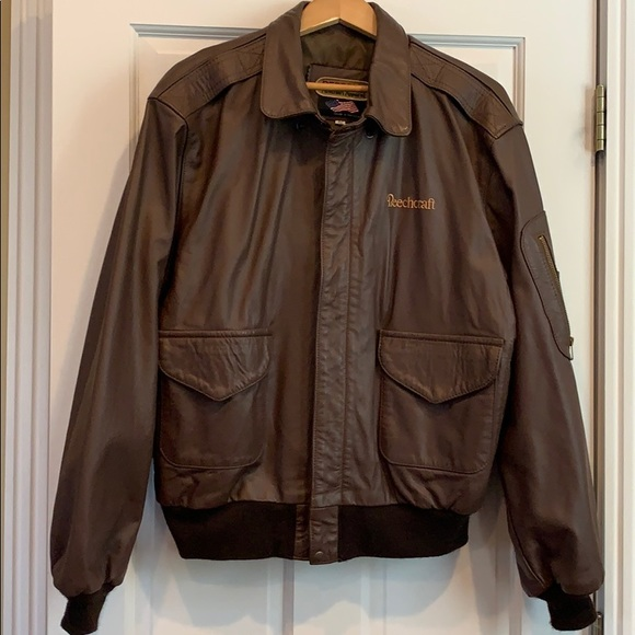 Perrone Aviation Apparel Brown Faux Leather Bomber Jacket
