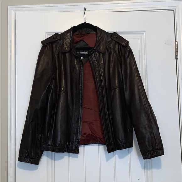 Stratojac Vintage Black Faux Leather Bomber Jacket