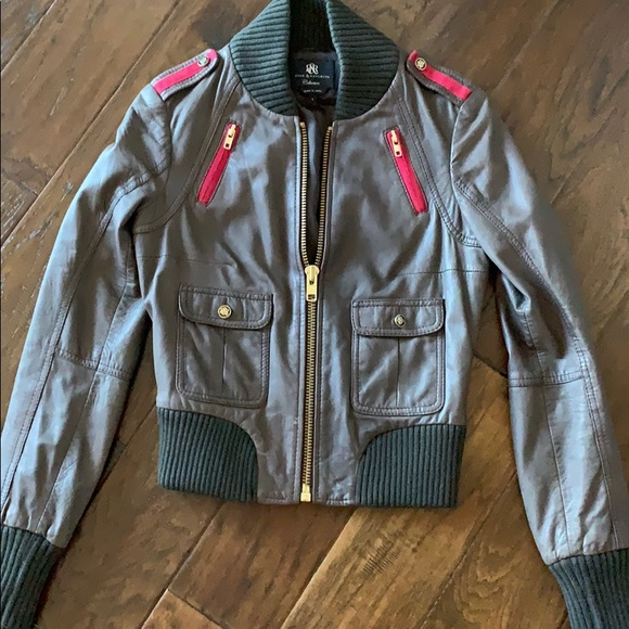 Rock & Republic Gray Faux Leather Bomber Jacket