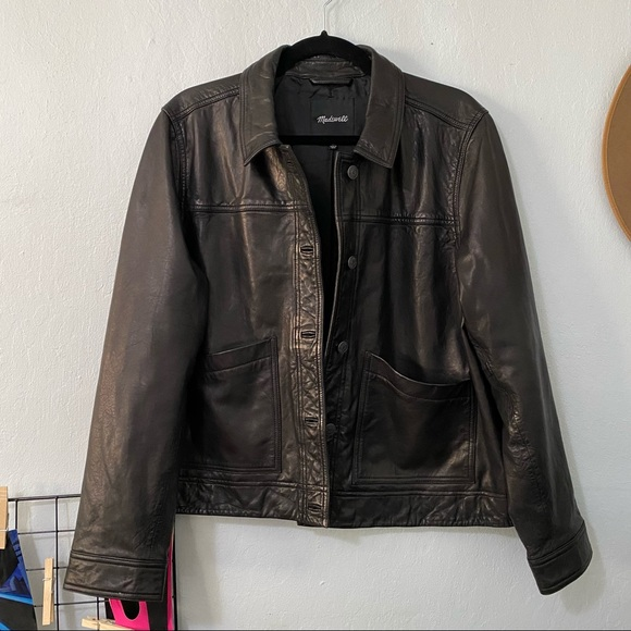 Women's Madewell Black Faux Leather Chore Jacket
