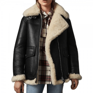 Aviator Ivory Shearling Black Jacket