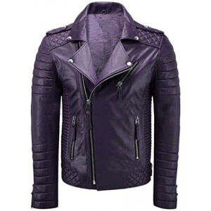 Vintage Biker Quilted Purple Faux Leather Jacket