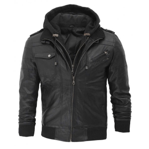 Edinburgh Black Hooded Leather Jacket