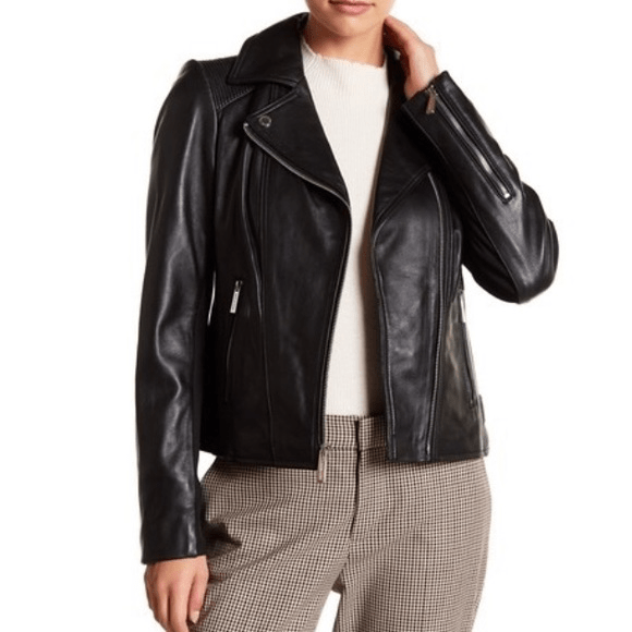 Michael Kors Black Womens Leather Moto Jacket