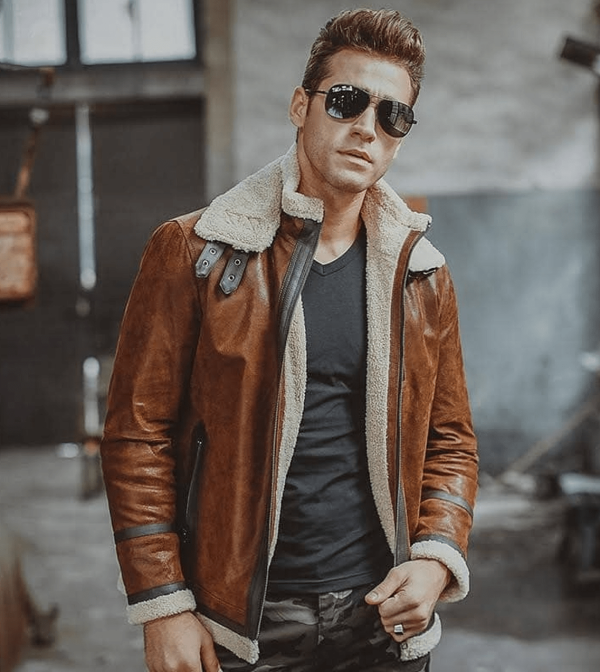 Mens Winter Top Trend Shearling Brown Jacket