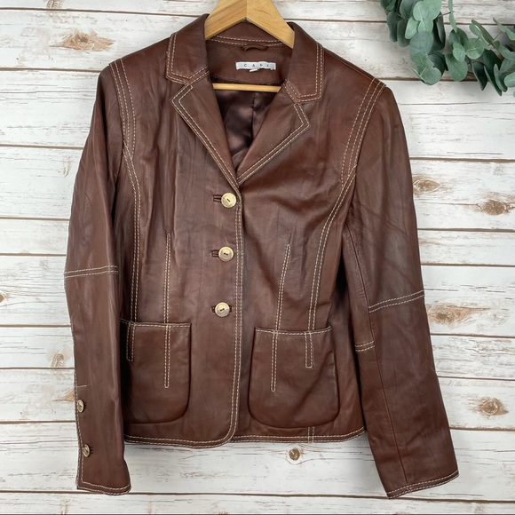 Cabi Brown Faux Leather Button Jacket