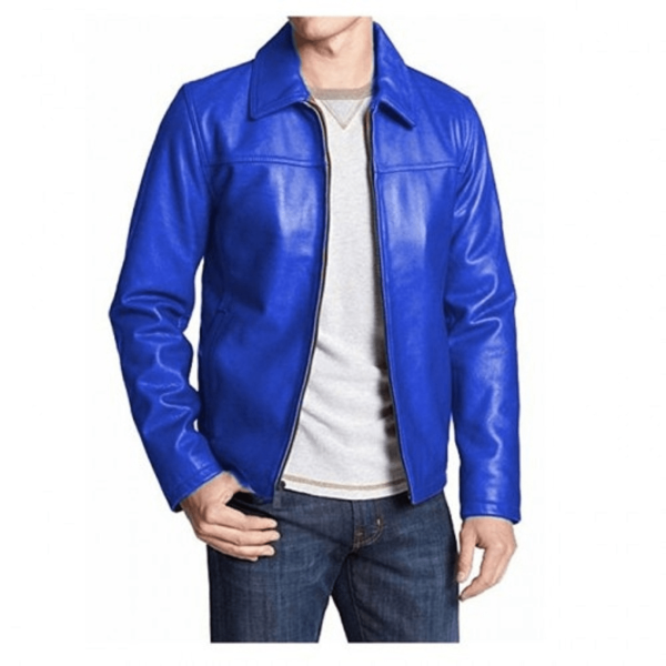 Men's Royal Blue Faux Leather Jacket