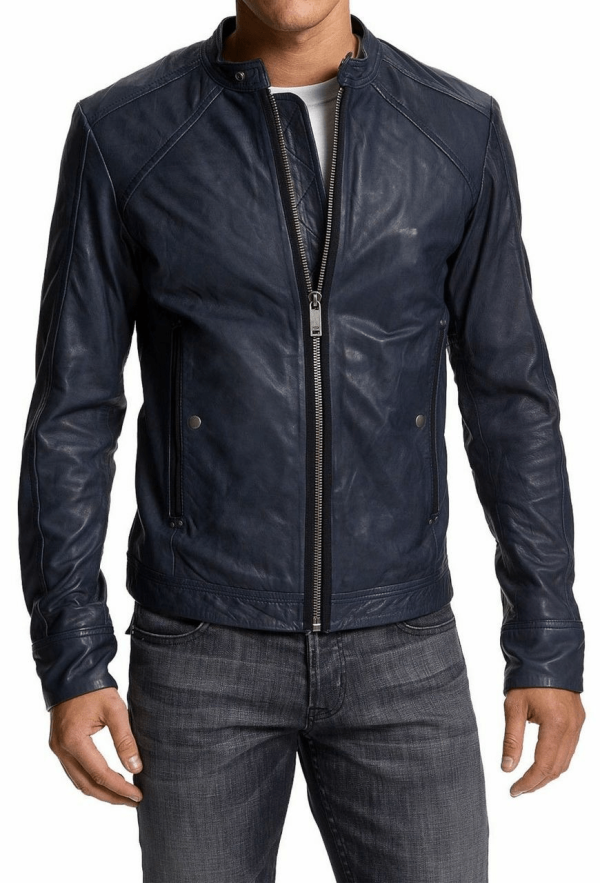 Fashion Blue Leather Jacket