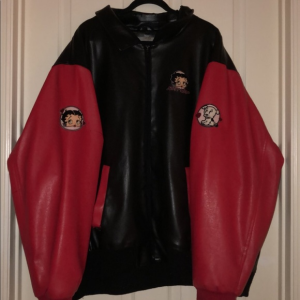 Vintage Betty Boop Black Faux Leather Varsity Jacket Bomber