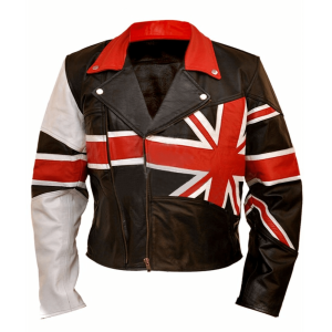 Union Jack British Flag Brown Faux Leather Jacket