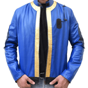 Vault Fallout 76 Faux Blue Leather Jacket