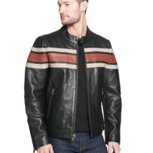 Wilsons Leather Striped Retro Black Faux Leather Jacket