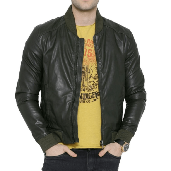 Men's Bomber Green Faux Leather Jacket