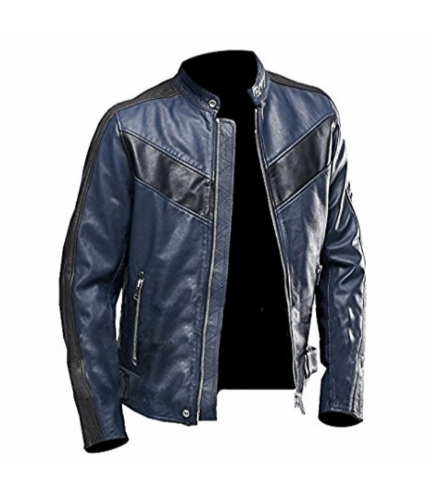 Cafe Racer Navy Blue Vintage Faux Leather Jacket