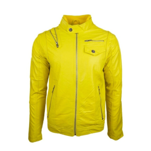 Biker Style Yellow Leather Jacket