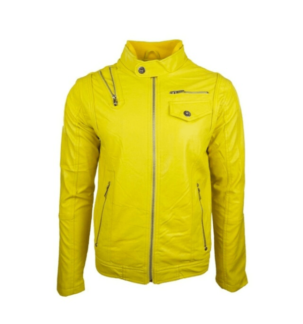 Biker Style Yellow Leather Jacket