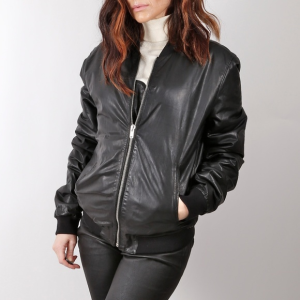 Blk Dnm Black Leather Bomber Jacket