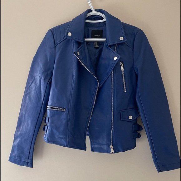 Royal Blue Faux Leather Jacket - Fortune Jackets