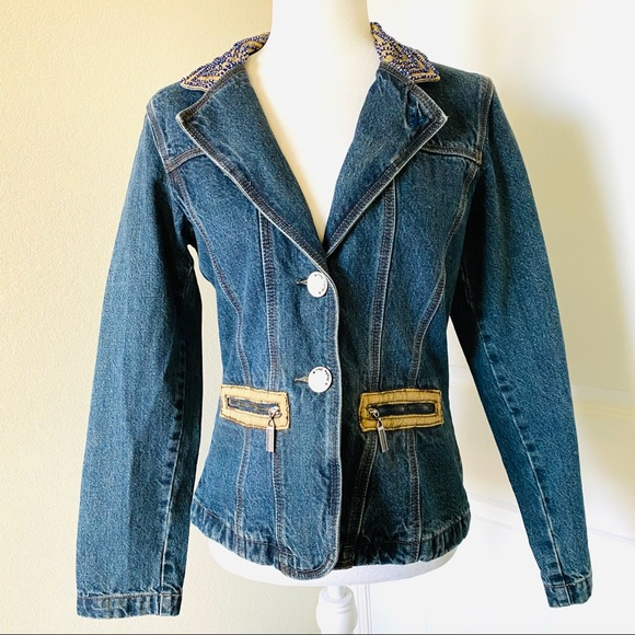Vintage Playboy Blue Denim Beaded Jacket
