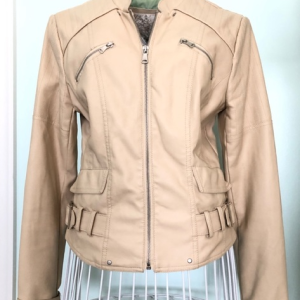 Arden B Cream Faux Leather Moto Jacket