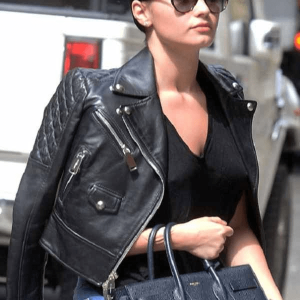 Demi Lovato Black Leather Biker Jacket