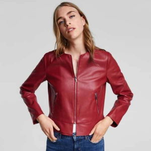 Women's Zara Red Cropped Vegan Faux Leather Jacket