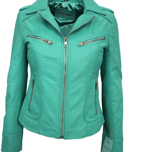 Women's Aqua Biker Leather Jacket