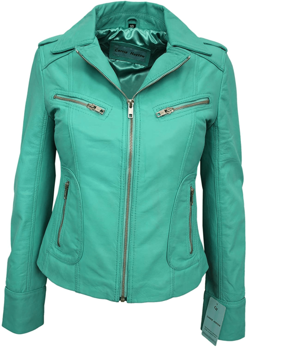 Women's Aqua Biker Leather Jacket