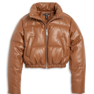 Girls Brown Bomber Leather Jacket