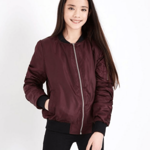 Teens Burgundy Satin Bomber Jacket