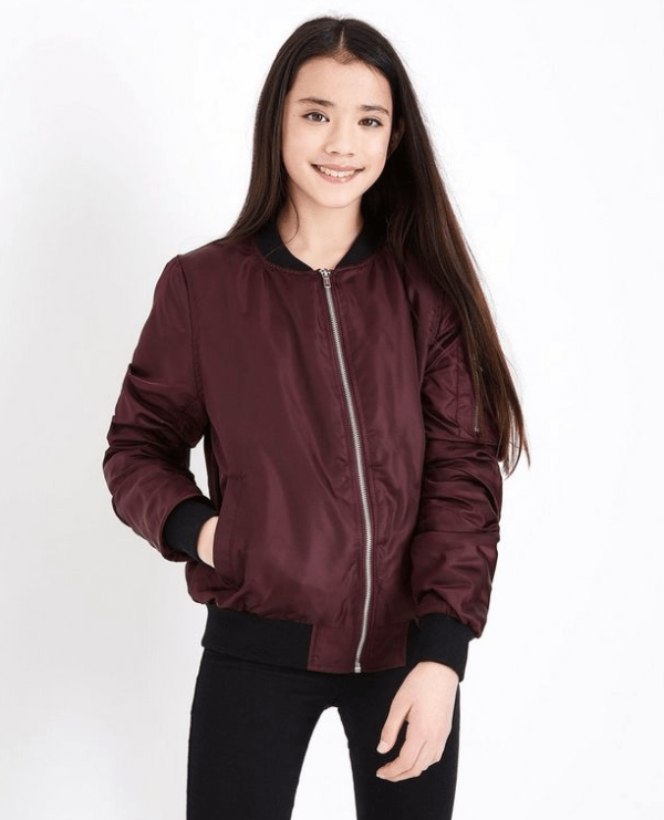 Teens Burgundy Satin Bomber Jacket