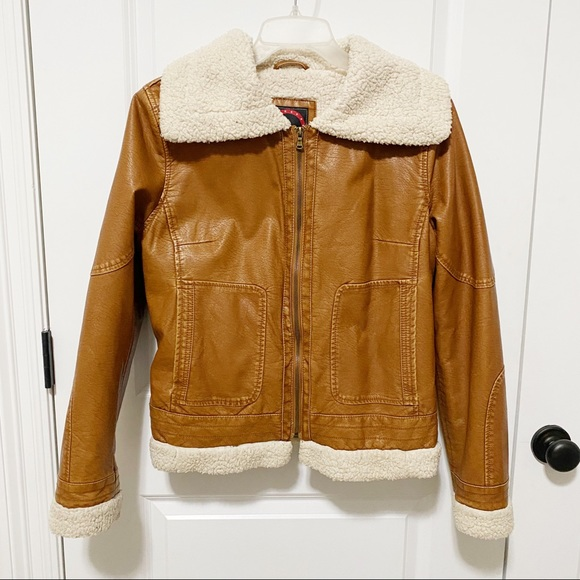 Women's Giacca Brown Faux Leather And Shearling Aviator Jacket