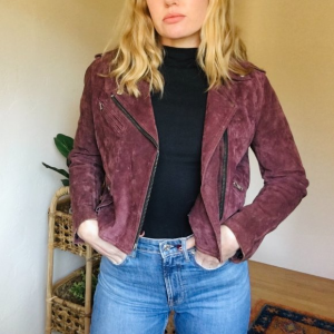 Women's Obey Red Suede Burgundy Moto Jacket