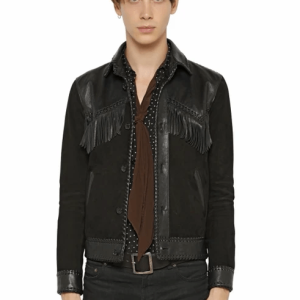 Suede And Leather Tassels Black Jacket