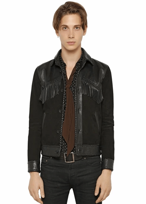Suede And Leather Tassels Black Jacket
