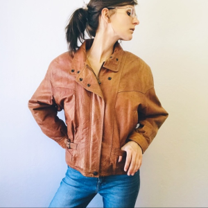 Vintage Brown Leather Jacket Tribal Liner