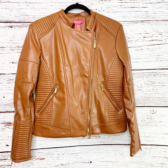 Catherine Malandrino Brown Faux Leather Moto Jacket