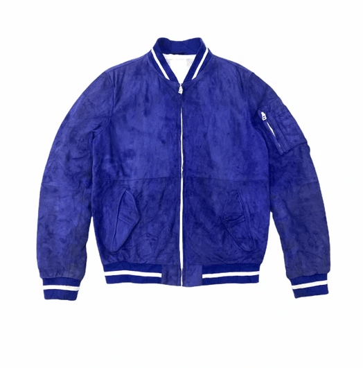 Slim Fit Blue Suede Leather Varsity Jacket