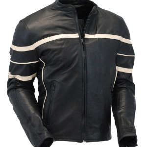 Cream Stripe Vented Leather Jacket