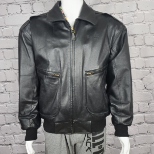 Boeing Black Faux Leather Bomber Jacket