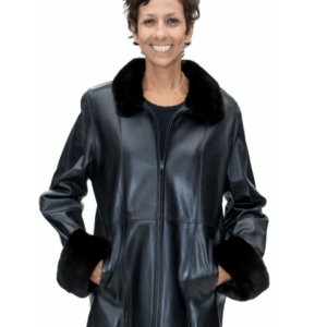 Cabretta Black Faux Leather Jacket With Fur Collar