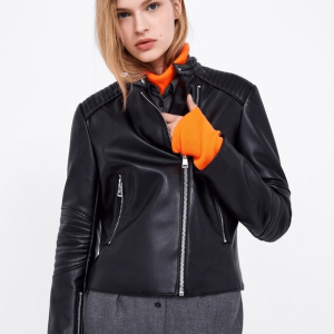 Zara Womens Black Faux Leather Biker Jacket
