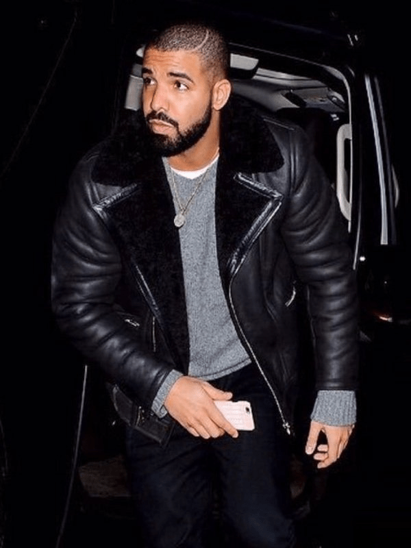 Rapper Drake Bomber Style Black Leather Jacket