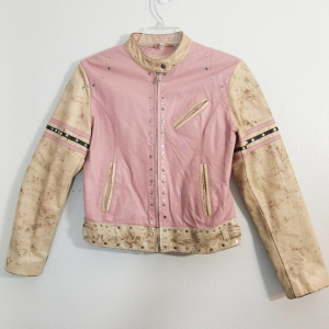 Wilsons Pink Leather Maxima Distressed Moto Jacket