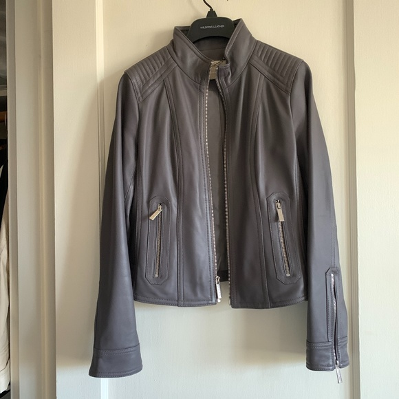 Michal Kors Gray Faux Leather Jacket