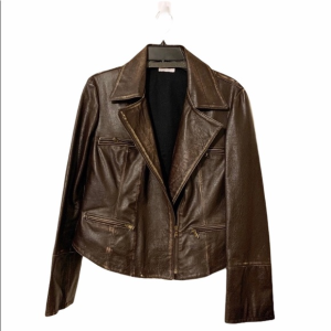 Blur Brown Leather Distressed Jacket